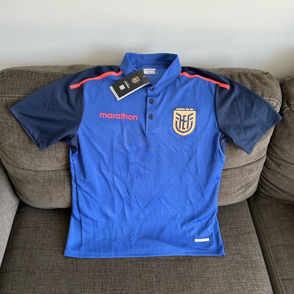 Marathon Authentic Ecuador National Team Soccer Blue Polo Shirt Men’s Sz: L